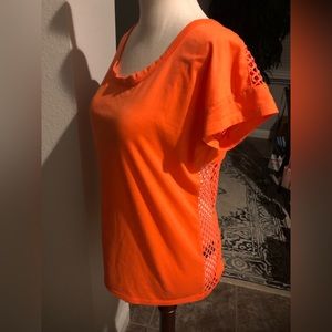 XIA orange t shirt with fishnet back